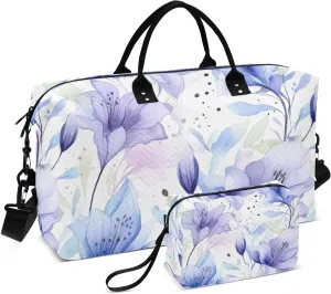 Purple Lily Flowers Travel Duffel Bag with Toiletry Bag Weekender Bag for Carry on Sports Gym Bag for Sports Yoga Gym