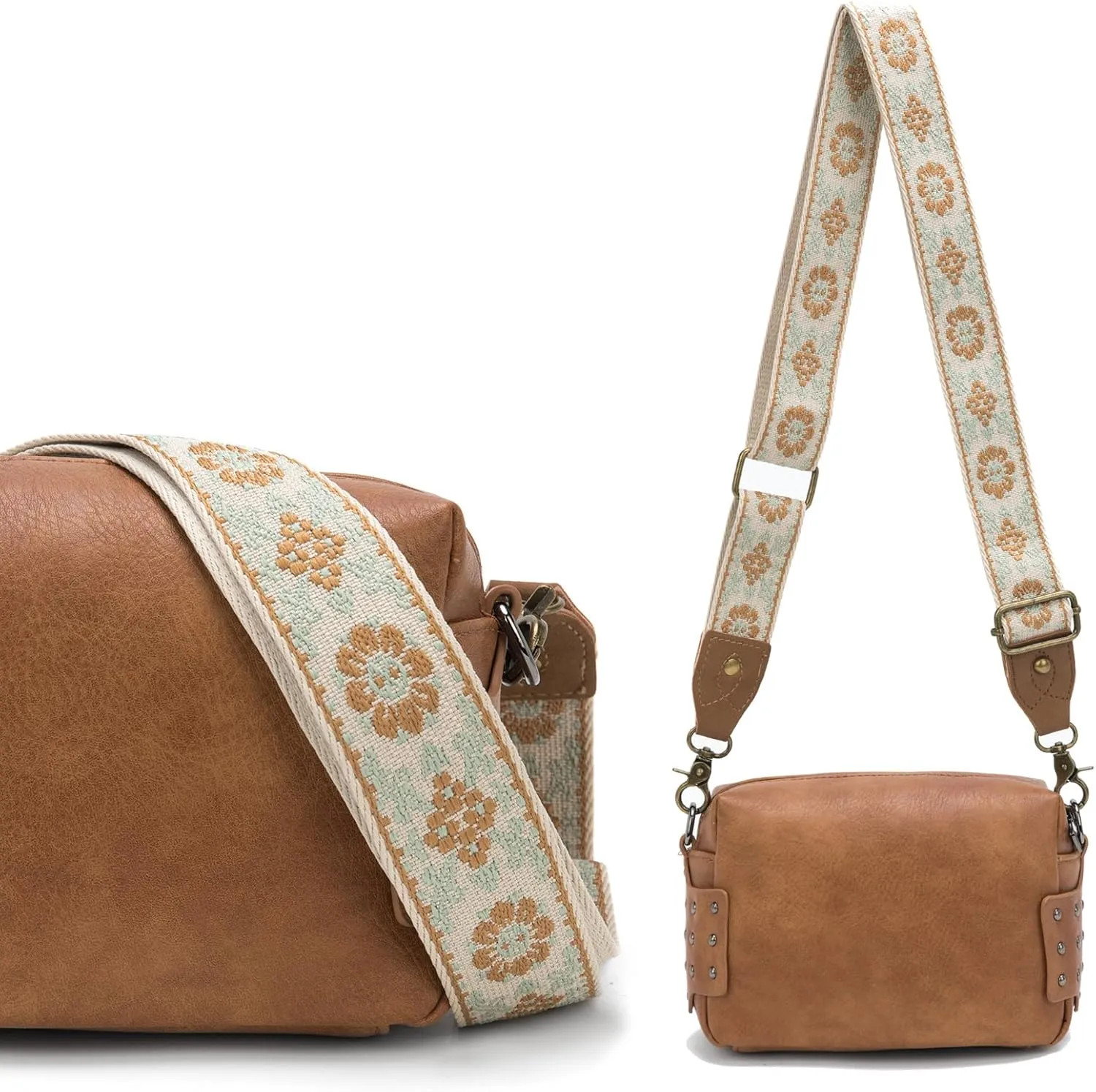 Purse Strap, 1.5" Cowhide Head Wide Shoulder Strap Adjustable Replacement,Jacquard Embroidery Crossbody Bag Straps