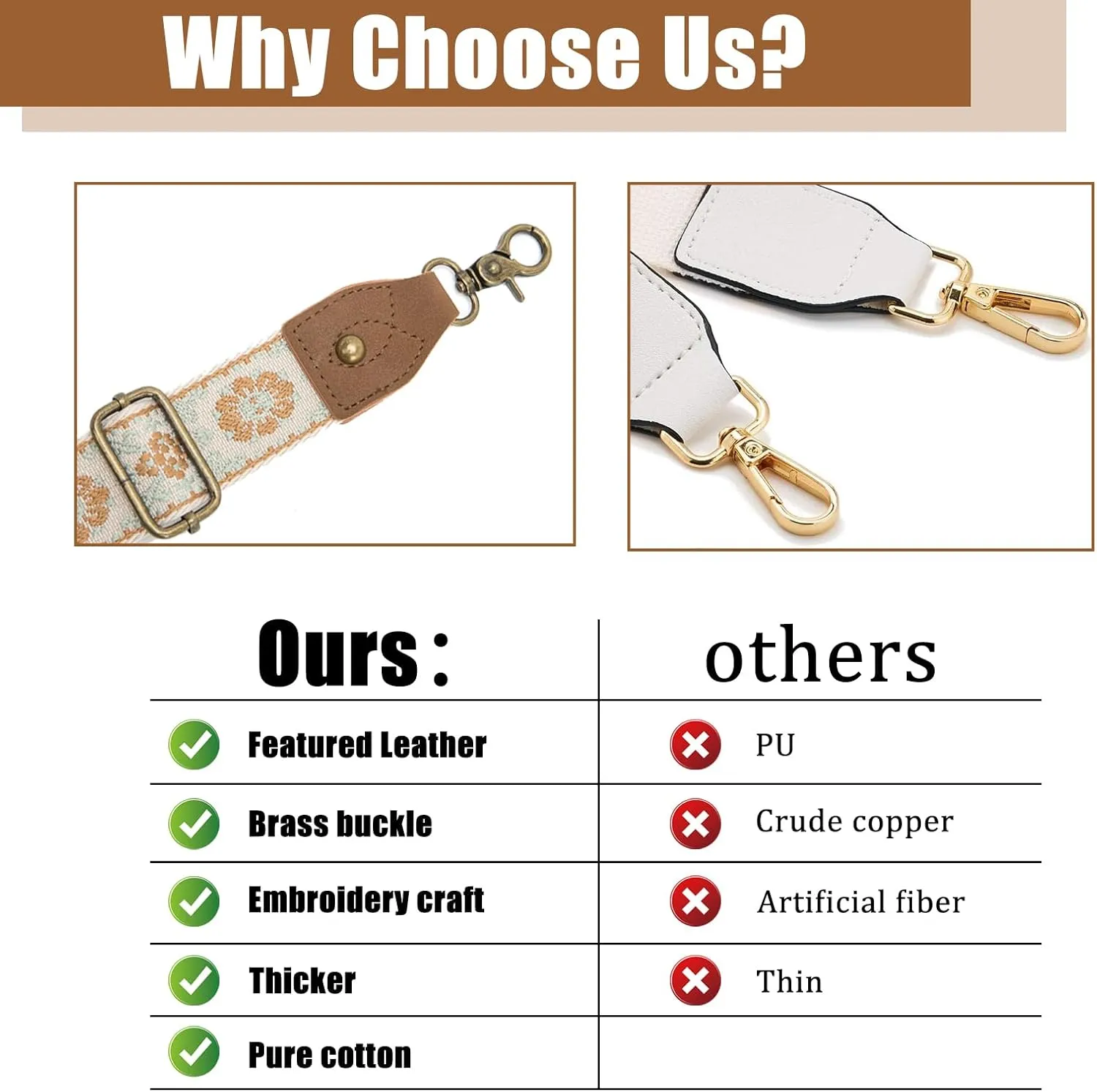 Purse Strap, 1.5" Cowhide Head Wide Shoulder Strap Adjustable Replacement,Jacquard Embroidery Crossbody Bag Straps