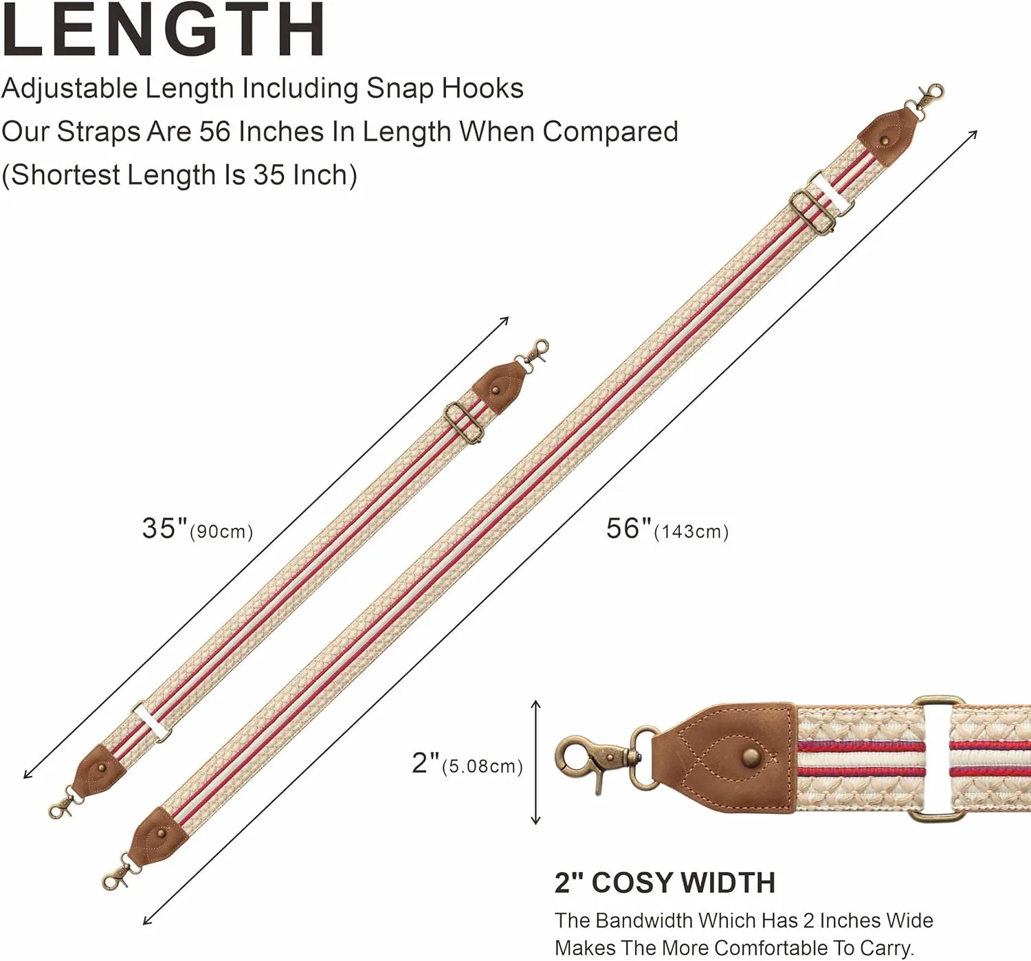 Purse Strap-2"Crazy Horse Leather Wide Shoulder Strap Adjustable Replacement,Jacquard Embroidery Bag Straps