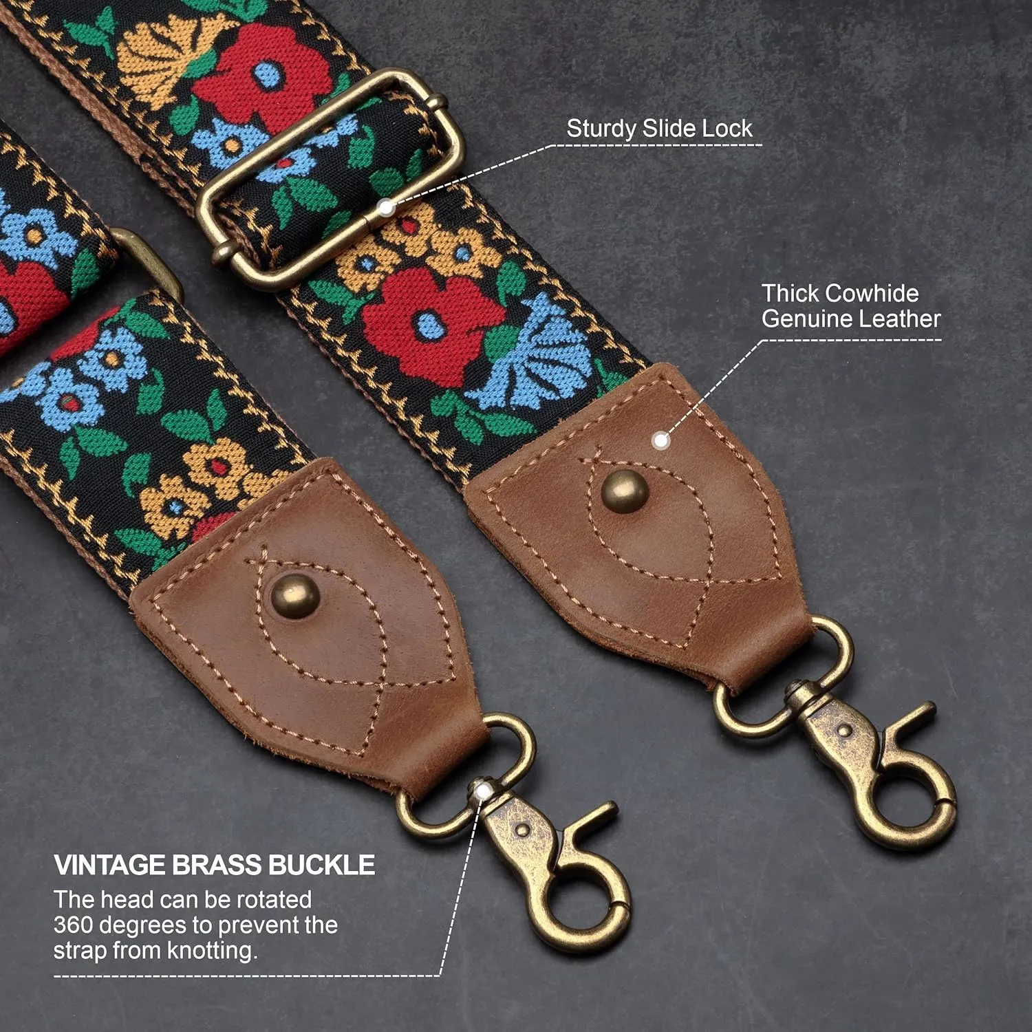 Purse Strap-2"Crazy Horse Leather Wide Shoulder Strap Adjustable Replacement,Jacquard Embroidery Bag Straps