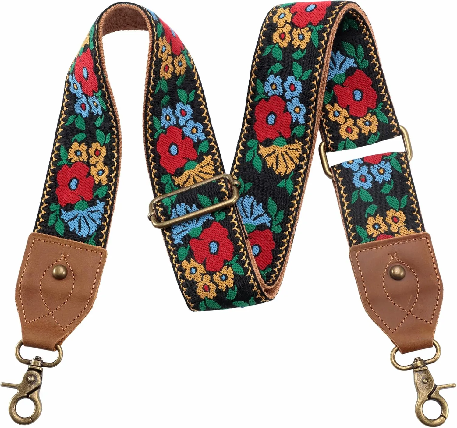 Purse Strap-2"Crazy Horse Leather Wide Shoulder Strap Adjustable Replacement,Jacquard Embroidery Bag Straps