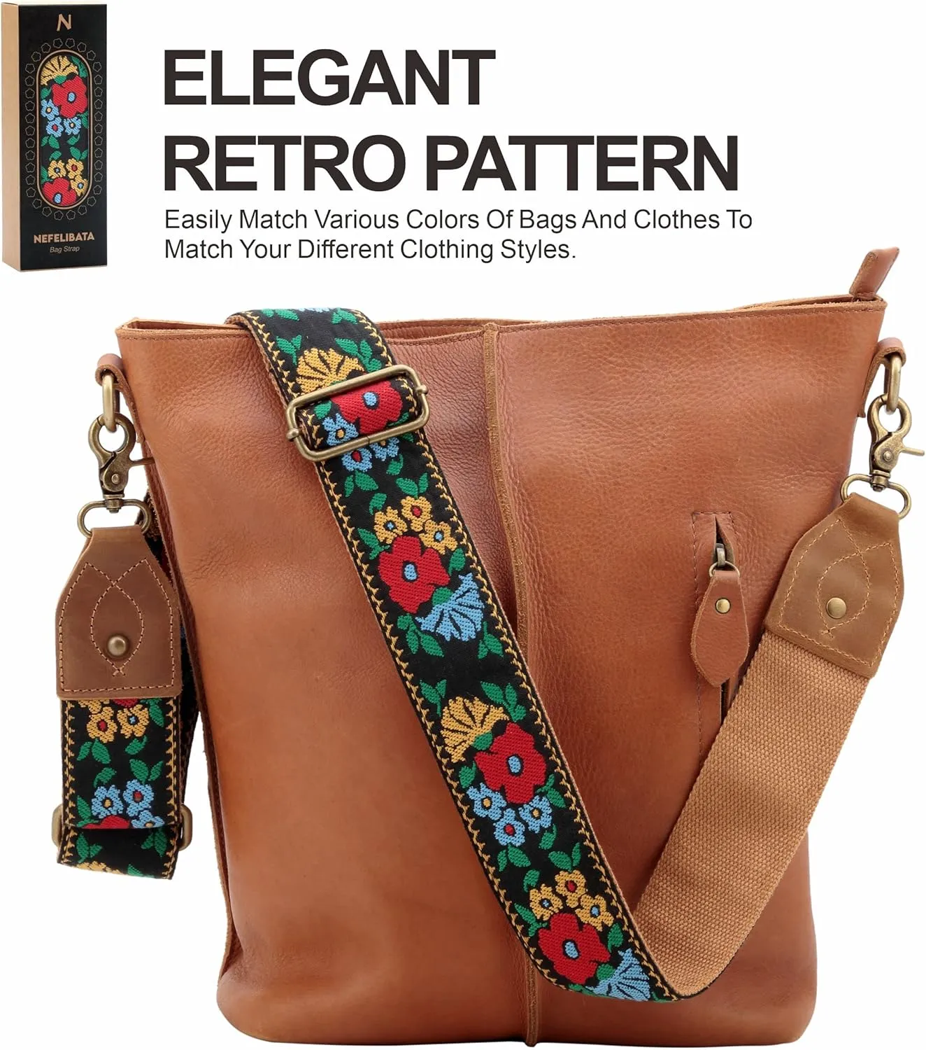 Purse Strap-2"Crazy Horse Leather Wide Shoulder Strap Adjustable Replacement,Jacquard Embroidery Bag Straps