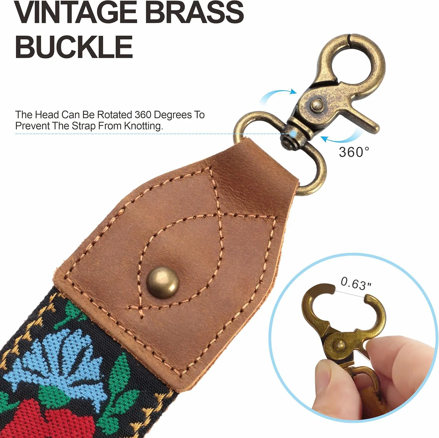 Purse Strap-2"Crazy Horse Leather Wide Shoulder Strap Adjustable Replacement,Jacquard Embroidery Bag Straps