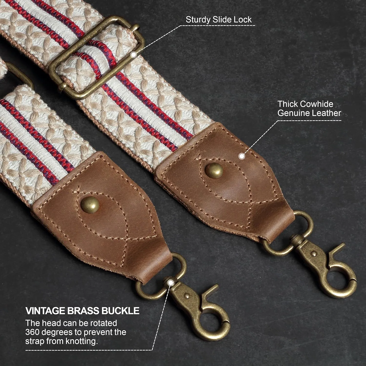 Purse Strap-2"Crazy Horse Leather Wide Shoulder Strap Adjustable Replacement,Jacquard Embroidery Bag Straps