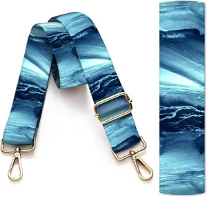Purse Strap Replacement Crossbody, 3.8cm Wide Shoulder Strap Adjustable Replacement Belt Gold Buckle, Handbag Crossbody Bag Strap Blue Liquid Design