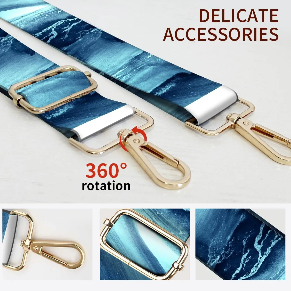 Purse Strap Replacement Crossbody, 3.8cm Wide Shoulder Strap Adjustable Replacement Belt Gold Buckle, Handbag Crossbody Bag Strap Blue Liquid Design