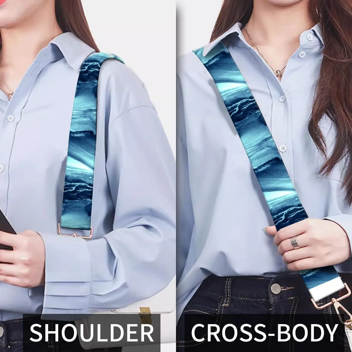 Purse Strap Replacement Crossbody, 3.8cm Wide Shoulder Strap Adjustable Replacement Belt Gold Buckle, Handbag Crossbody Bag Strap Blue Liquid Design