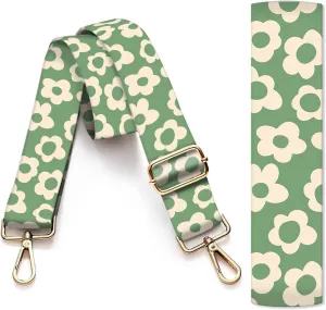 Purse Strap Replacement Crossbody, 3.8cm Wide Shoulder Strap Adjustable Replacement Belt Gold Buckle, Handbag Crossbody Bag Strap Grey Cute Flowers