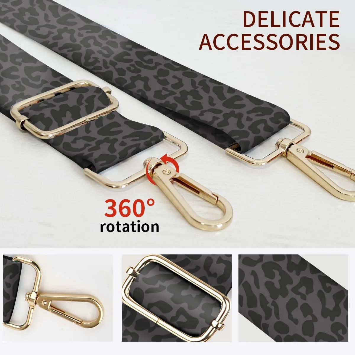 Purse Strap Replacement Crossbody, 3.8cm Wide Shoulder Strap Adjustable Replacement Belt Gold Buckle, Handbag Crossbody Bag Strap Luxury Black Leopard
