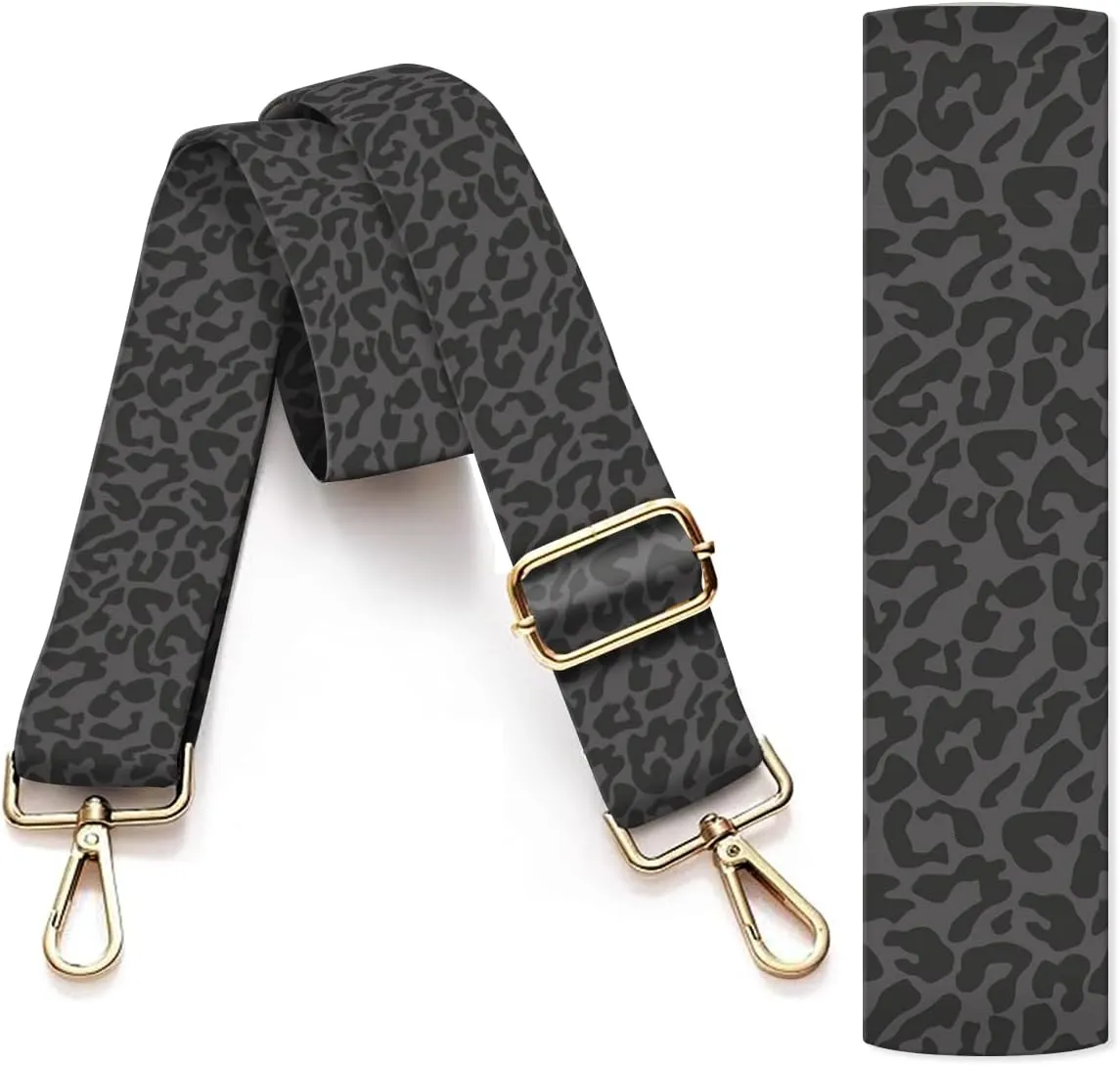 Purse Strap Replacement Crossbody, 3.8cm Wide Shoulder Strap Adjustable Replacement Belt Gold Buckle, Handbag Crossbody Bag Strap Luxury Black Leopard