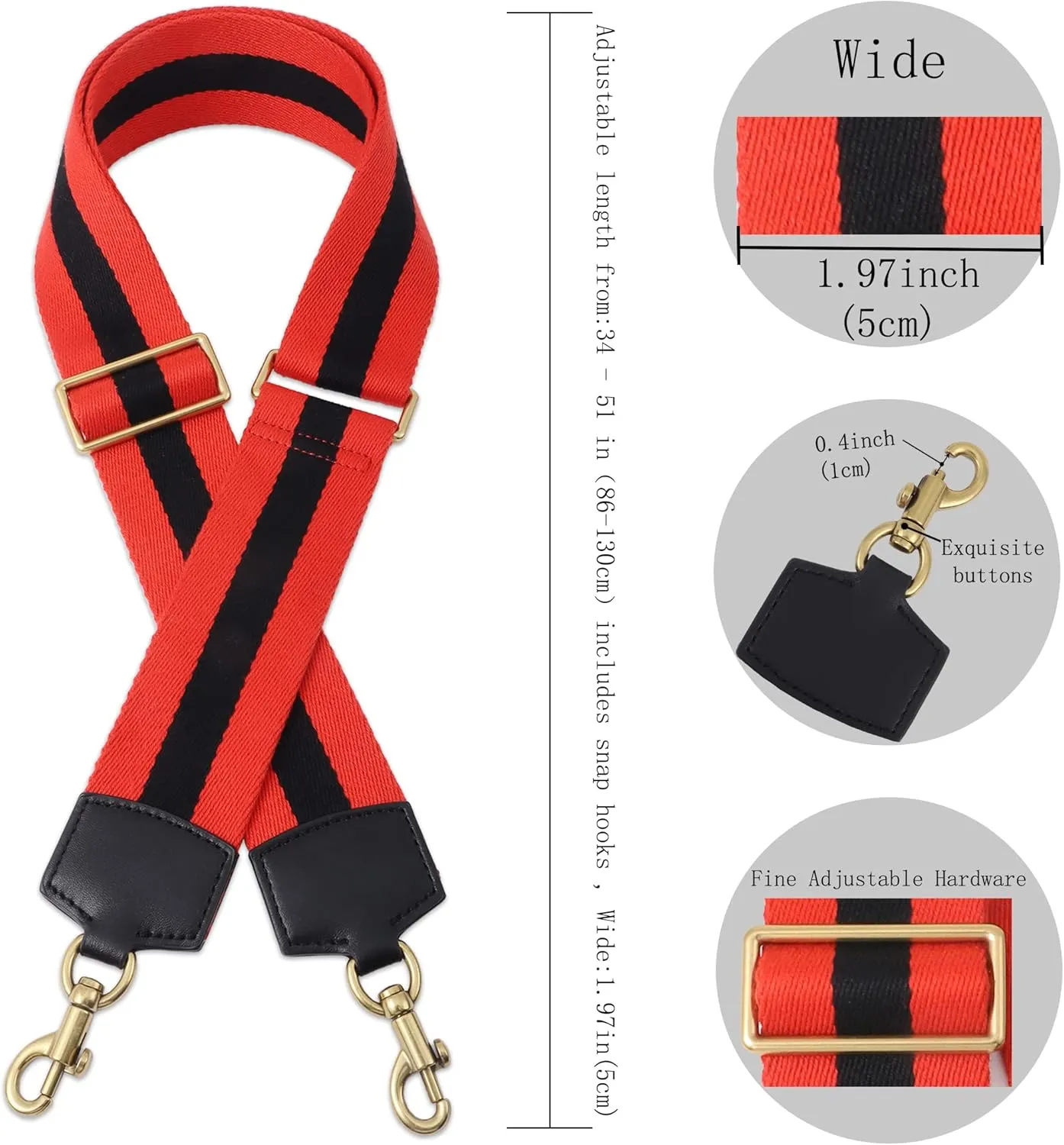 Purse Strap Replacement Crossbody Handbag Stripe Wide Adjustable