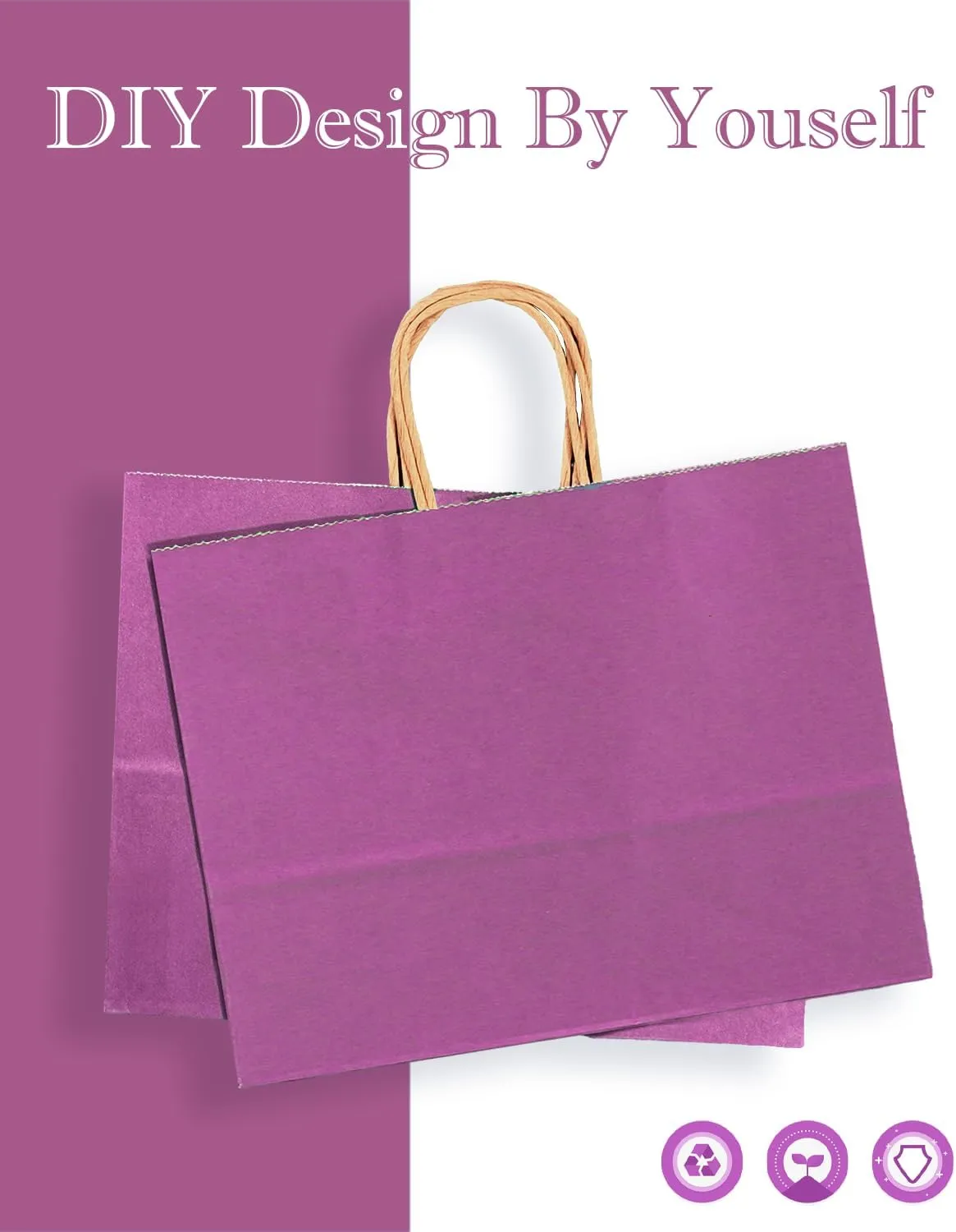 qiqee 13"x4.5"x10" Large Gift Bag with Handles Bulk 32PCS Gift Paper Bags Purple Bags Multiple Uses (Wide Large)