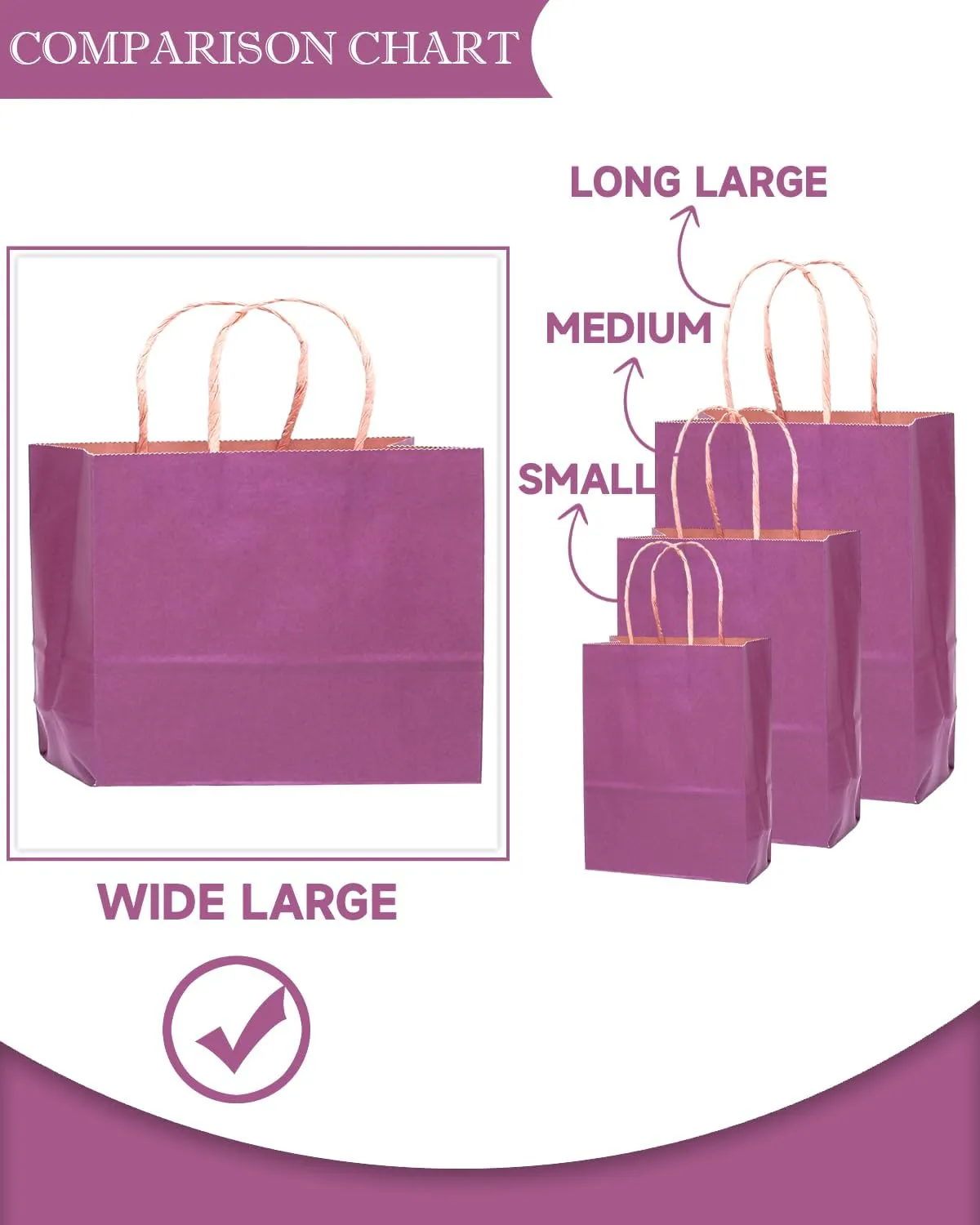 qiqee 13"x4.5"x10" Large Gift Bag with Handles Bulk 32PCS Gift Paper Bags Purple Bags Multiple Uses (Wide Large)