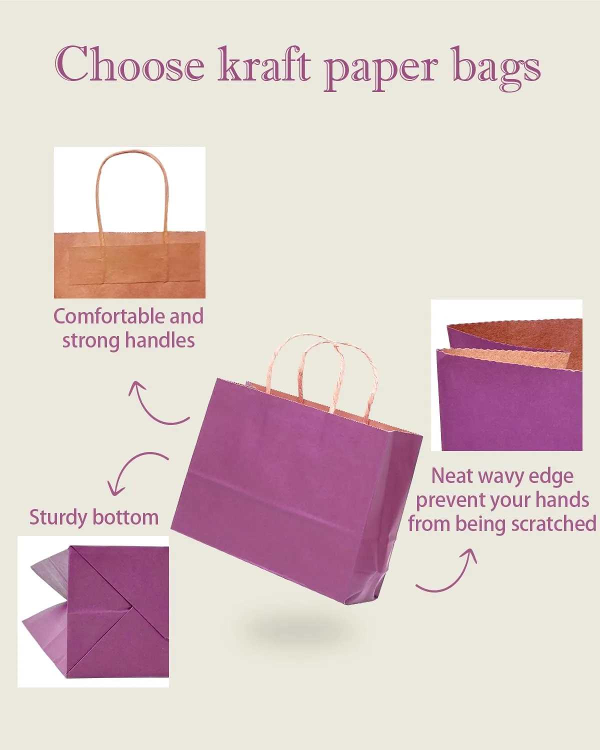 qiqee 13"x4.5"x10" Large Gift Bag with Handles Bulk 32PCS Gift Paper Bags Purple Bags Multiple Uses (Wide Large)