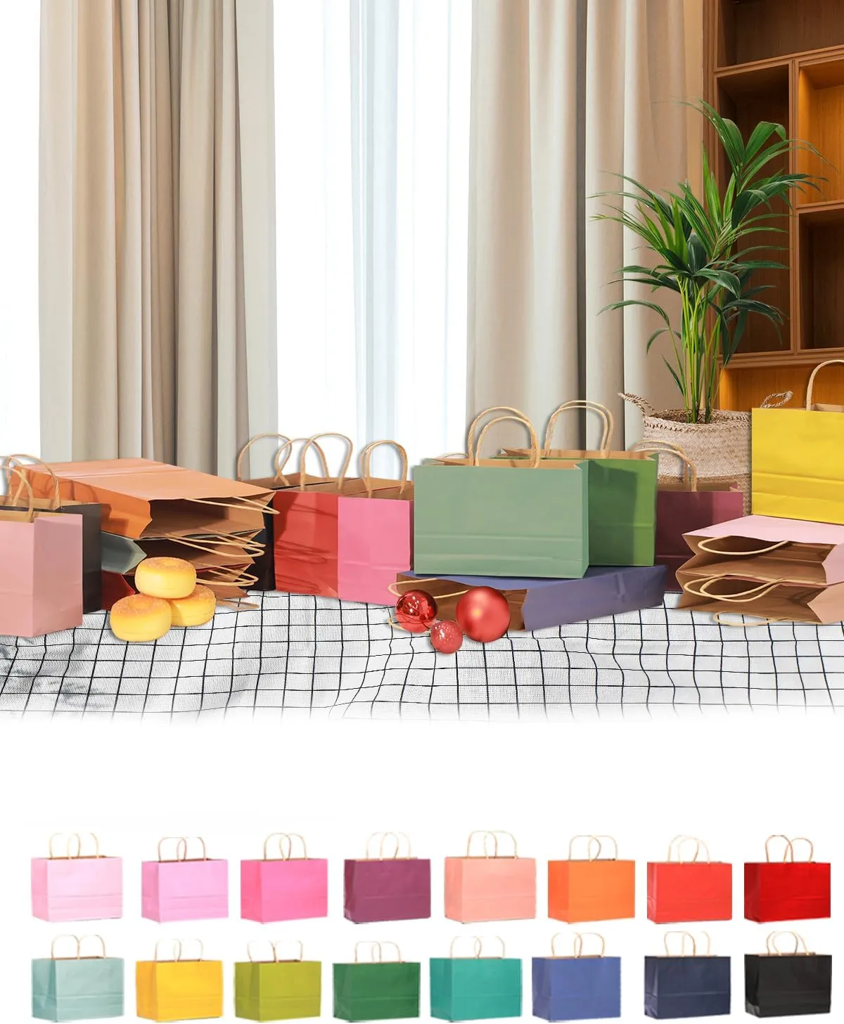 qiqee 13"x4.5"x10" Large Gift Bag with Handles Bulk 60PCS Gift Paper Bags 16 Different Senior Color Bags Multiple Uses (Wide Large)