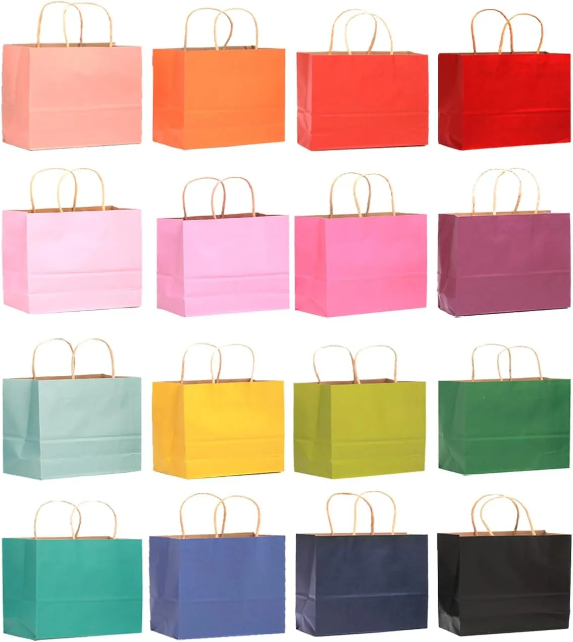 qiqee 13"x4.5"x10" Large Gift Bag with Handles Bulk 60PCS Gift Paper Bags 16 Different Senior Color Bags Multiple Uses (Wide Large)