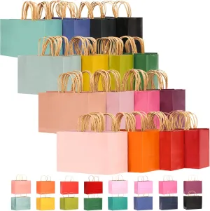qiqee 13"x4.5"x10" Large Gift Bag with Handles Bulk 60PCS Gift Paper Bags 16 Different Senior Color Bags Multiple Uses (Wide Large)