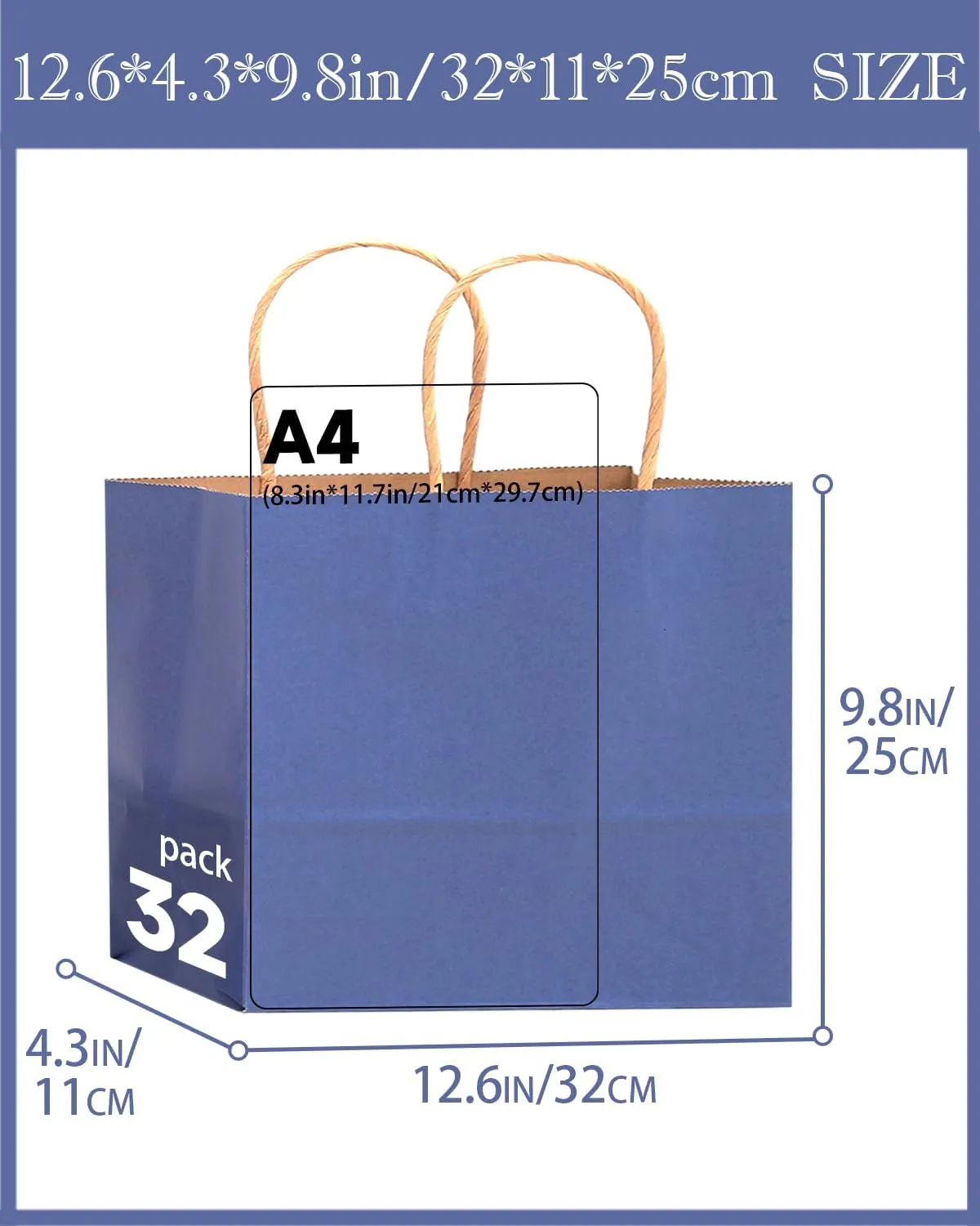 qiqee 13"x4.5"x10" Large Gift Bag with Handles Bulk 60PCS Gift Paper Bags 16 Different Senior Color Bags Multiple Uses (Wide Large)