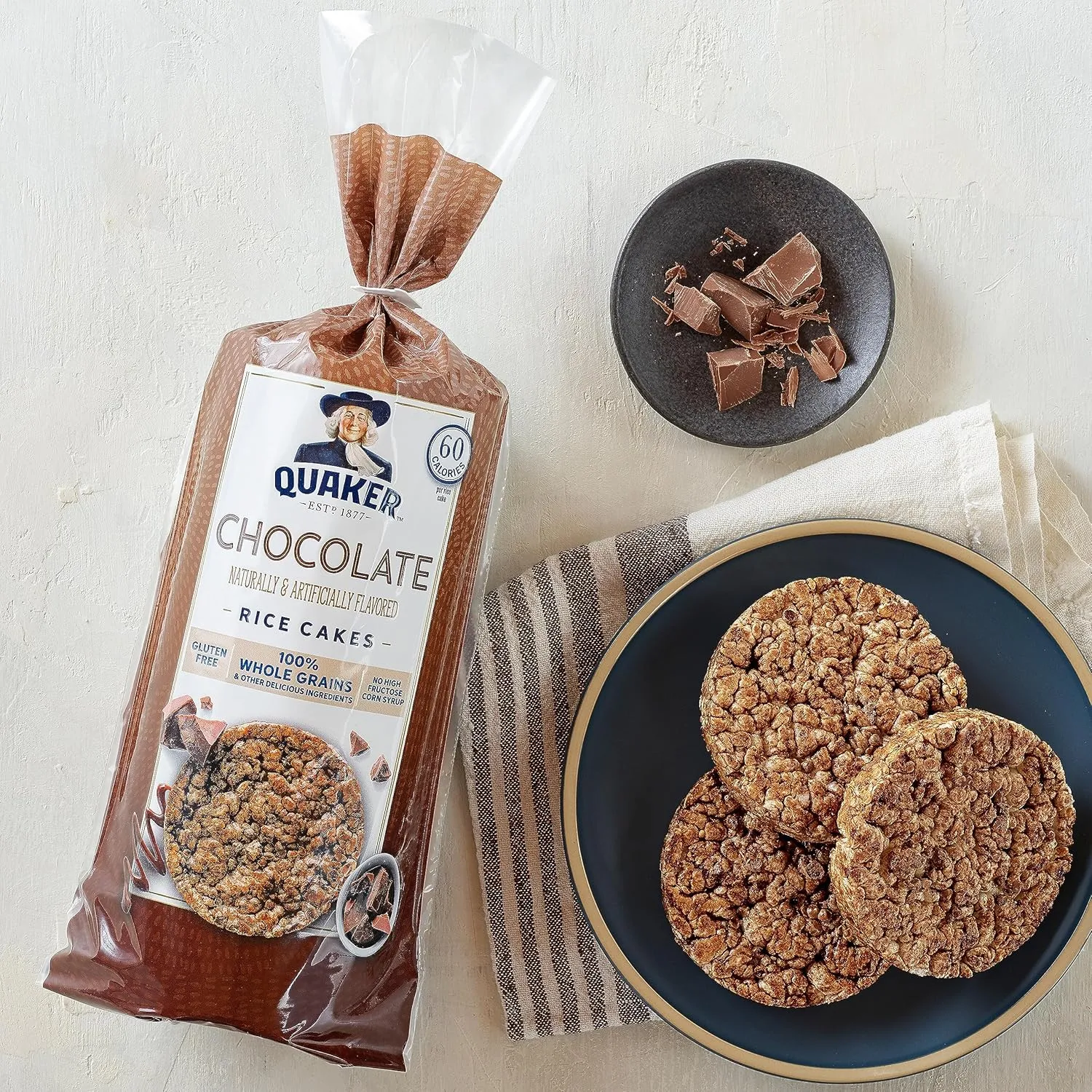 Quaker Large Rice Cakes, Chocolate, 7.23 oz Bags, (3 Pack), Gluten Free, Whole Grain, No Added Colors