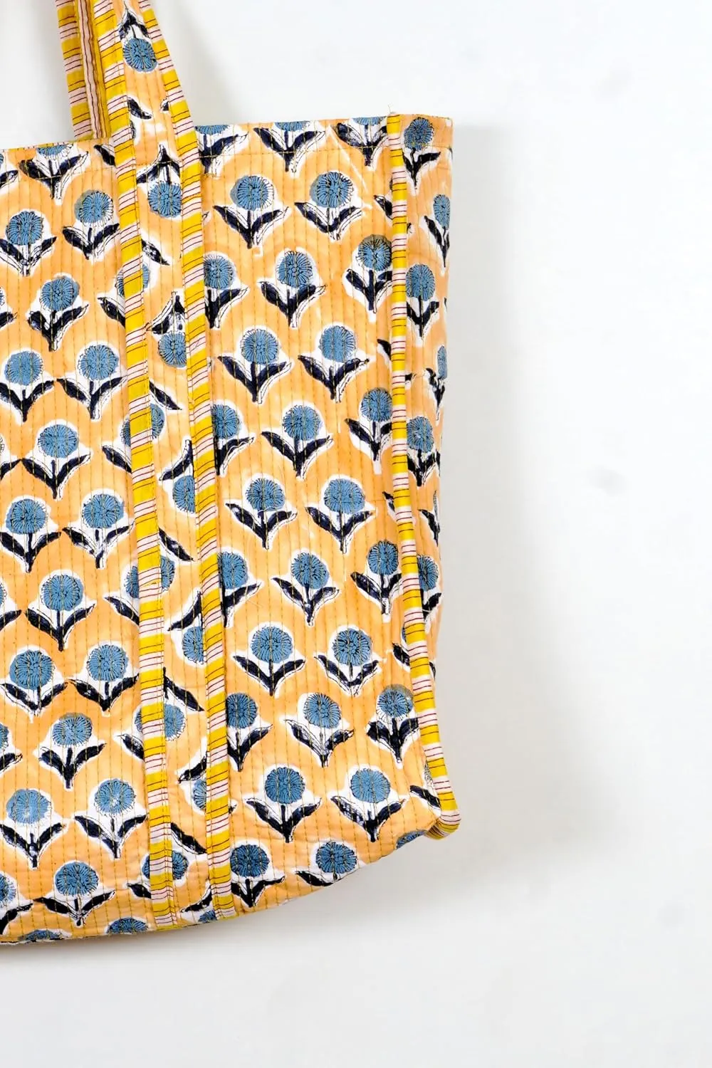 Quilted Cotton Handprinted Reversible Large multicolor Floral Tote Bag