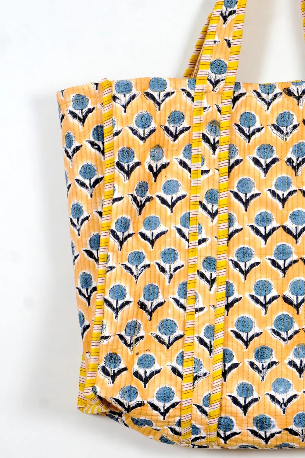 Quilted Cotton Handprinted Reversible Large multicolor Floral Tote Bag