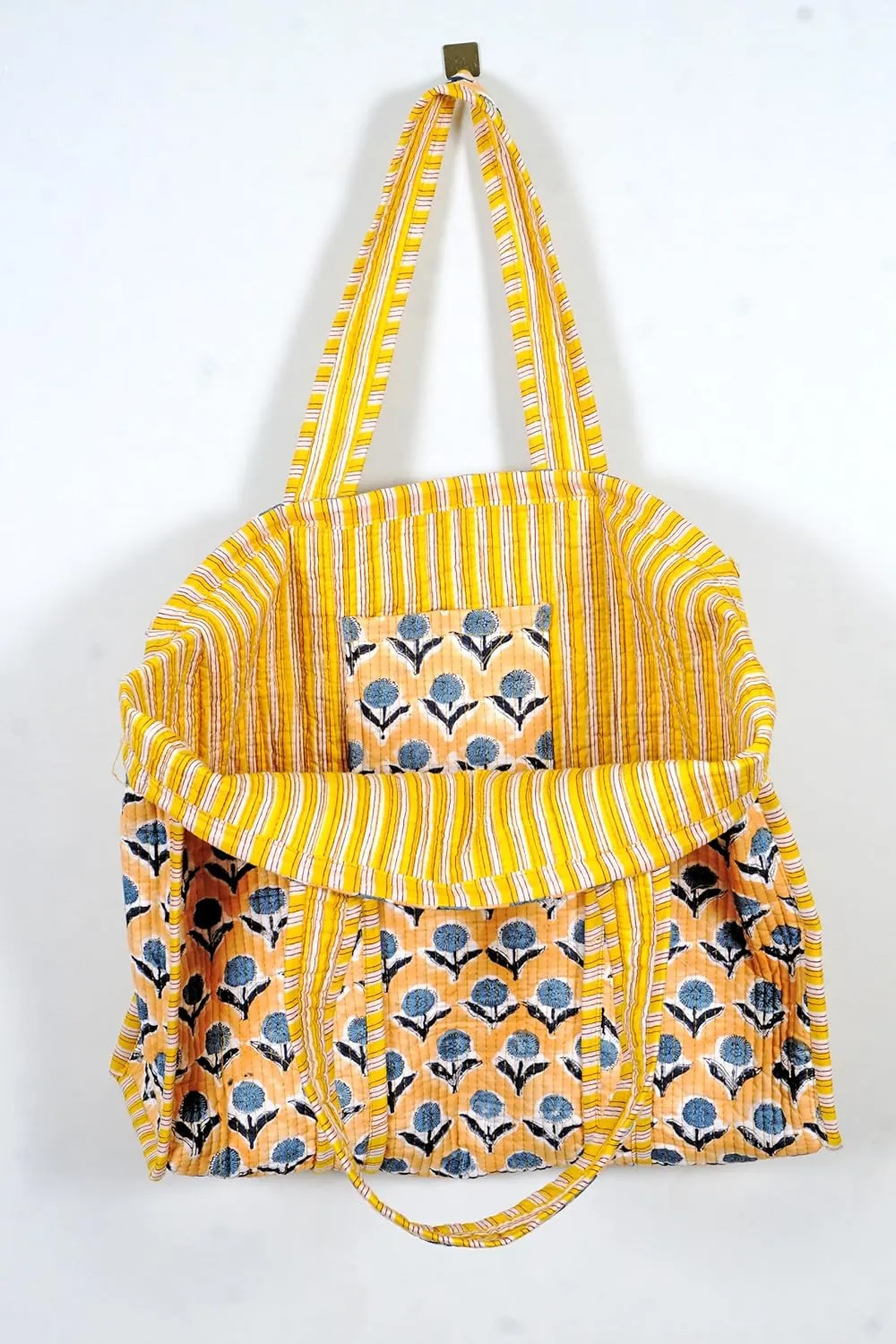 Quilted Cotton Handprinted Reversible Large multicolor Floral Tote Bag