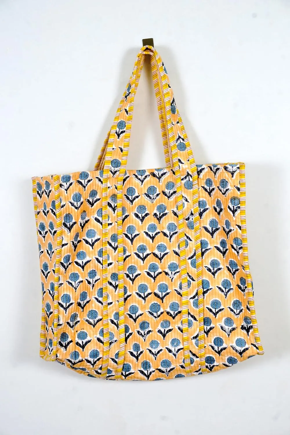 Quilted Cotton Handprinted Reversible Large multicolor Floral Tote Bag