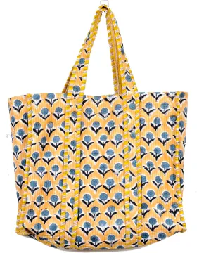 Quilted Cotton Handprinted Reversible Large multicolor Floral Tote Bag