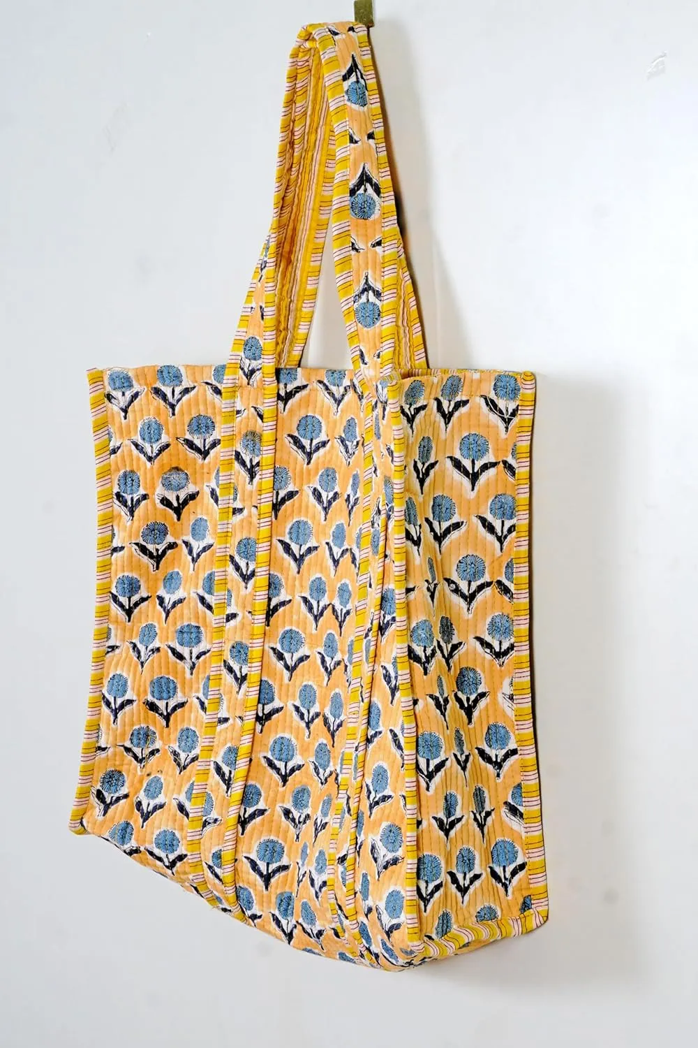 Quilted Cotton Handprinted Reversible Large multicolor Floral Tote Bag