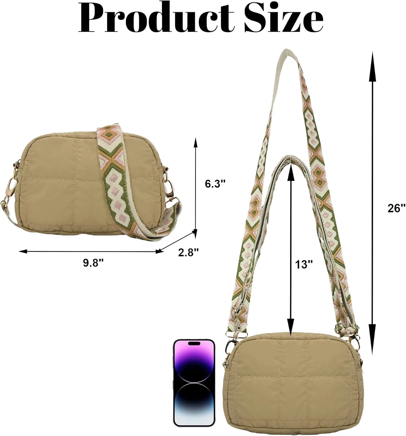 Quilted Crossbody Bags for Women Puffer Shoulder Bag with Adjustable Wide Strap Puffy Dupes Nylon Crossbody Purse
