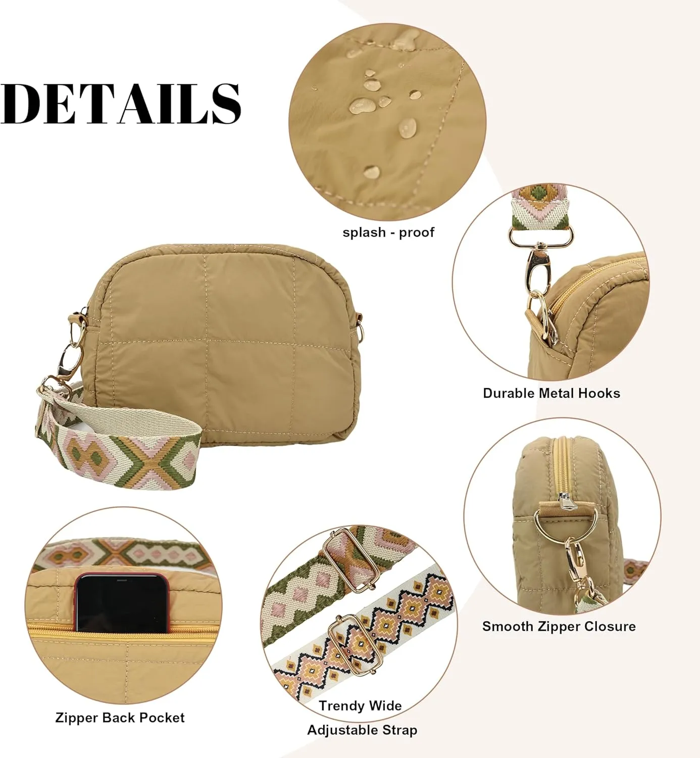 Quilted Crossbody Bags for Women Puffer Shoulder Bag with Adjustable Wide Strap Puffy Dupes Nylon Crossbody Purse
