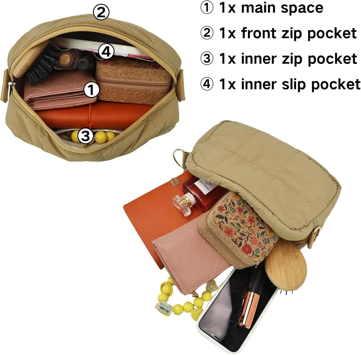 Quilted Crossbody Bags for Women Puffer Shoulder Bag with Adjustable Wide Strap Puffy Dupes Nylon Crossbody Purse