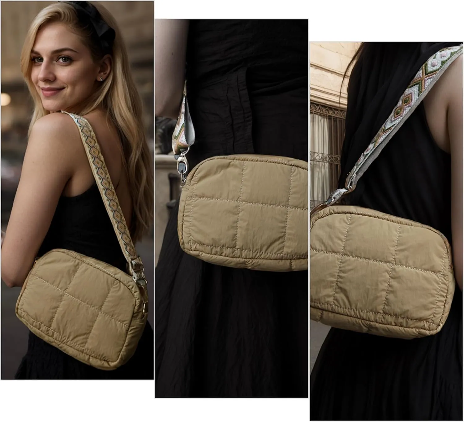 Quilted Crossbody Bags for Women Puffer Shoulder Bag with Adjustable Wide Strap Puffy Dupes Nylon Crossbody Purse