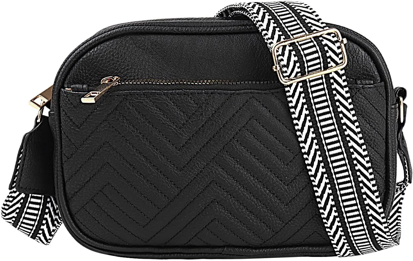 Quilted Crossbody Sling Bags For Women Vegan Leather Small Purse Trendy Shoulder Handbags With Wide Straps