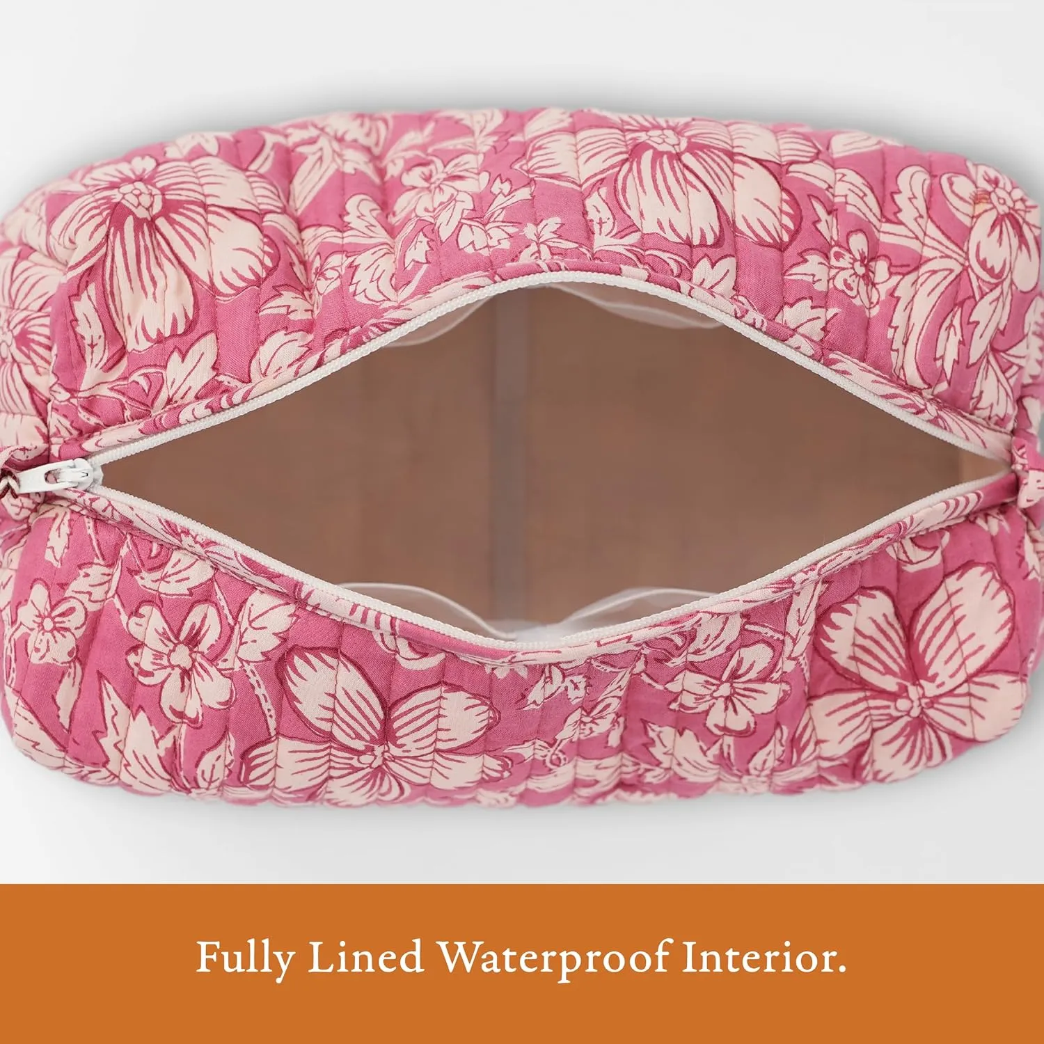 Quilted Floral Makeup Bag Set – Mauve Mist Oleander Pattern 3 Sizes, Waterproof Lining, Make Up Travel Cosmetic & Toiletry Bags For Traveling Women