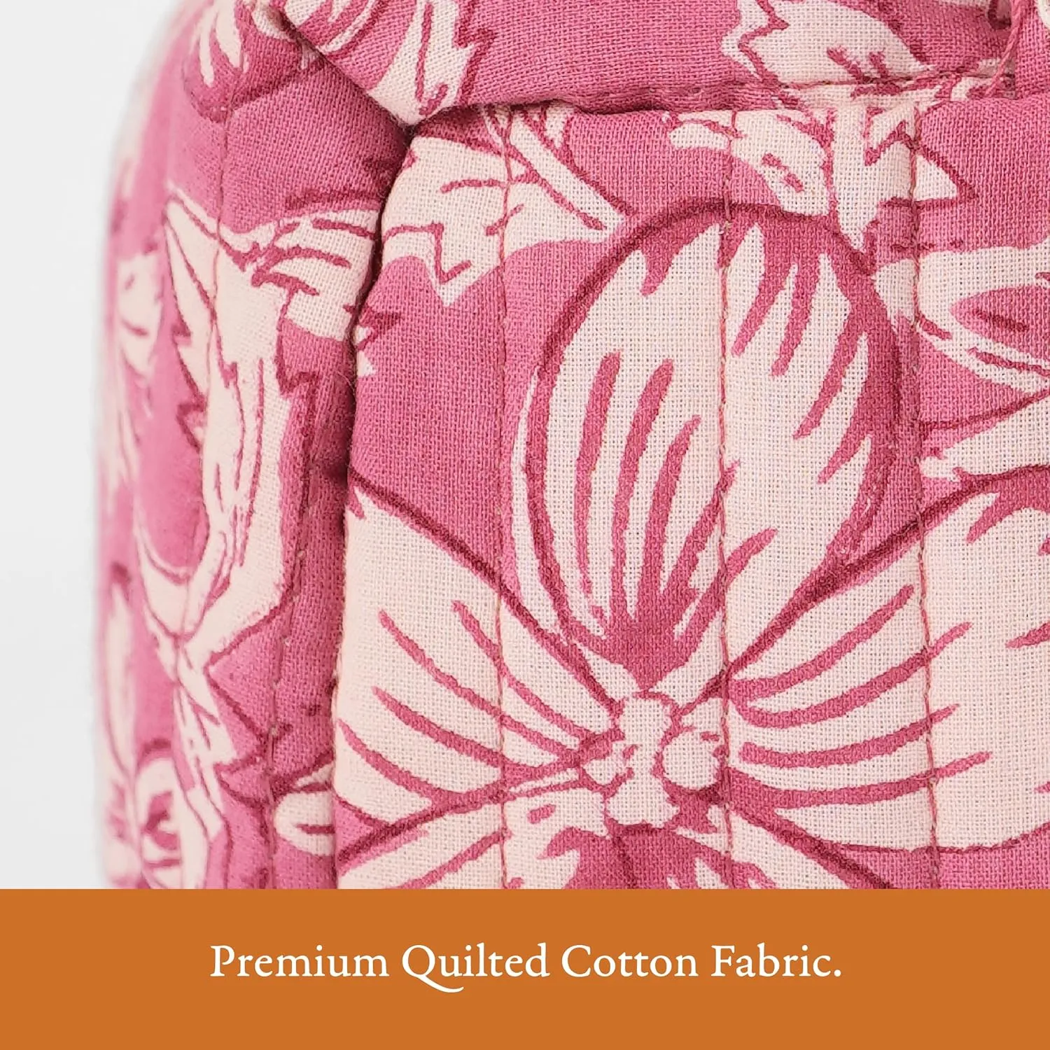 Quilted Floral Makeup Bag Set – Mauve Mist Oleander Pattern 3 Sizes, Waterproof Lining, Make Up Travel Cosmetic & Toiletry Bags For Traveling Women