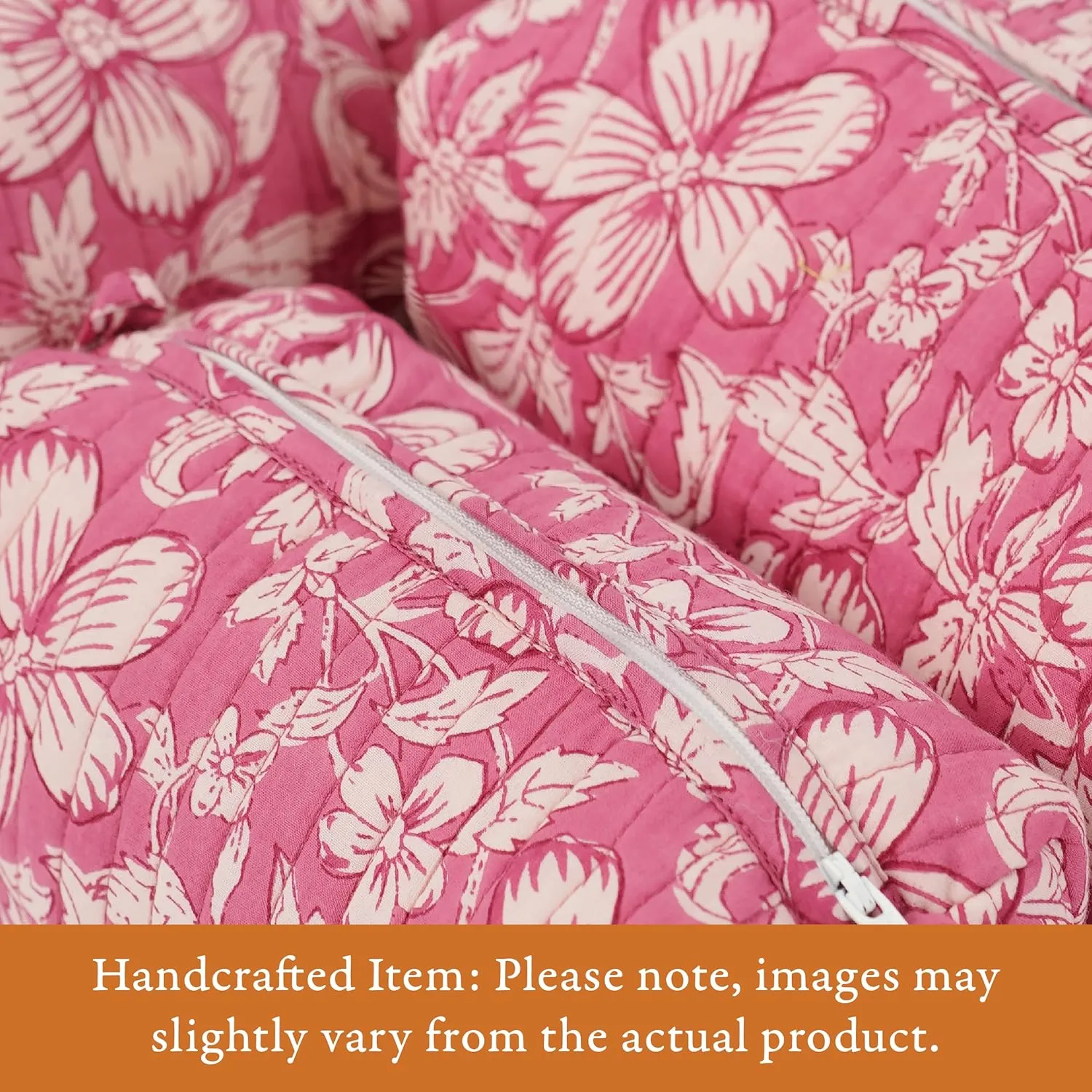 Quilted Floral Makeup Bag Set – Mauve Mist Oleander Pattern 3 Sizes, Waterproof Lining, Make Up Travel Cosmetic & Toiletry Bags For Traveling Women