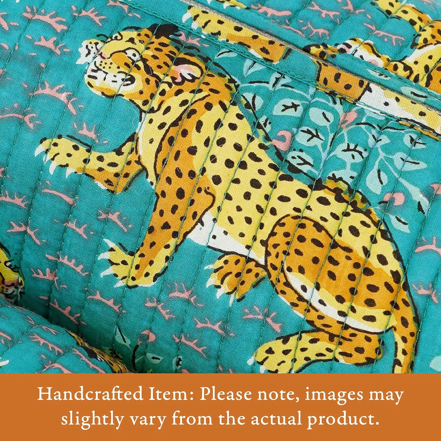 Quilted Floral Makeup Bag Set –Turquoise Cheetah Trails Pattern 3 Sizes, Waterproof Lining, Make Up Travel Cosmetic & Toiletry Bags For Traveling Women