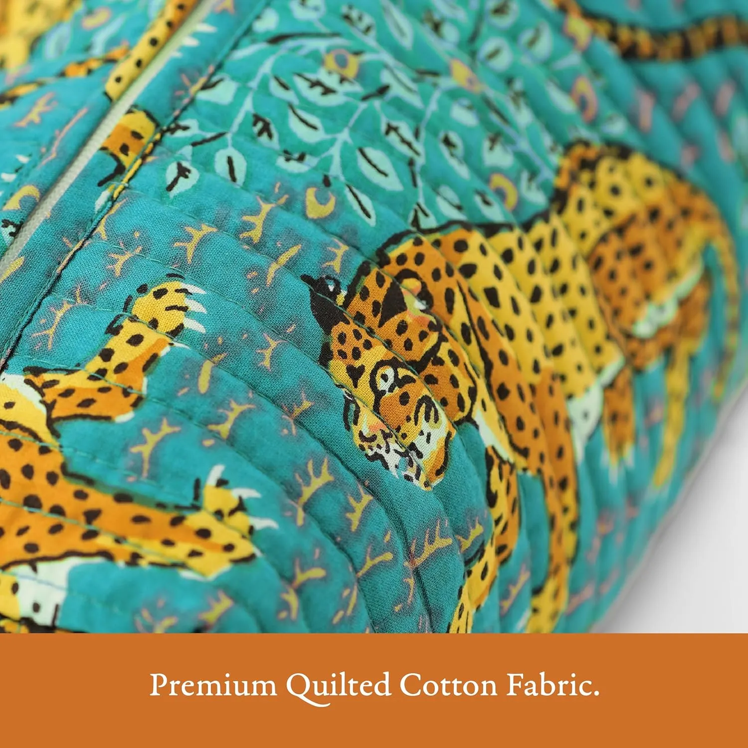 Quilted Floral Makeup Bag Set –Turquoise Cheetah Trails Pattern 3 Sizes, Waterproof Lining, Make Up Travel Cosmetic & Toiletry Bags For Traveling Women