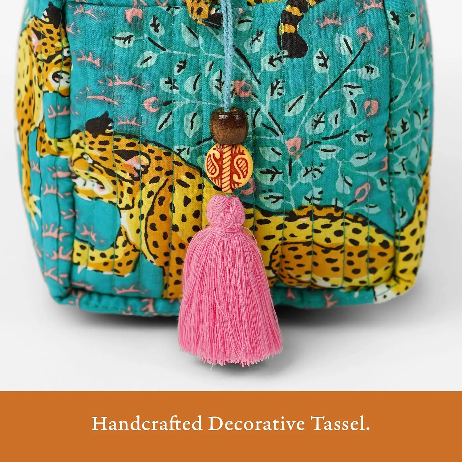Quilted Floral Makeup Bag Set –Turquoise Cheetah Trails Pattern 3 Sizes, Waterproof Lining, Make Up Travel Cosmetic & Toiletry Bags For Traveling Women