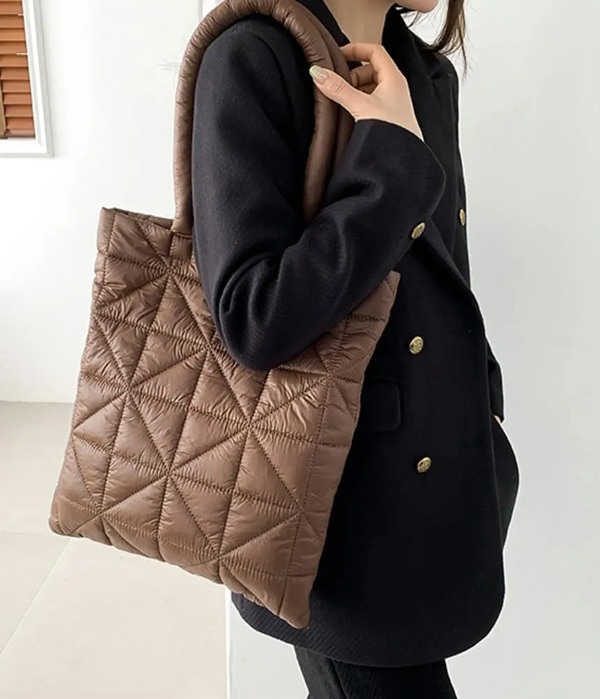 Quilted Tote Bags for Women Lightweight Padding Down Cotton Shoulder Bag Padded Large Handbag Top Handle Purse