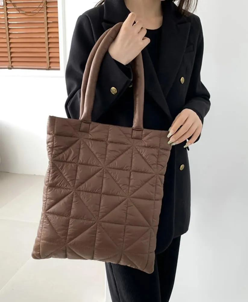 Quilted Tote Bags for Women Lightweight Padding Down Cotton Shoulder Bag Padded Large Handbag Top Handle Purse