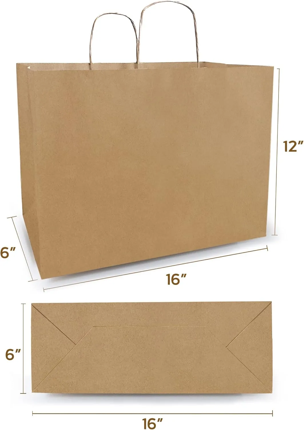Qutuus 16x6x12 Inches 50 Pack Brown Kraft Paper Bags with Handles for Grocery, Birthdays, Retail, Small Business