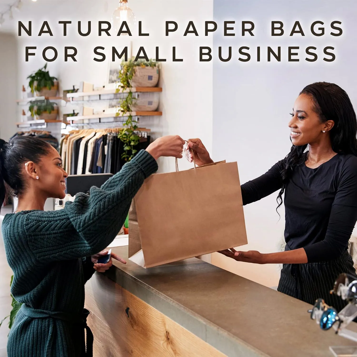 Qutuus 16x6x12 Inches 50 Pack Brown Kraft Paper Bags with Handles for Grocery, Birthdays, Retail, Small Business