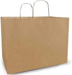 Qutuus 16x6x12 Inches 50 Pack Brown Kraft Paper Bags with Handles for Grocery, Birthdays, Retail, Small Business