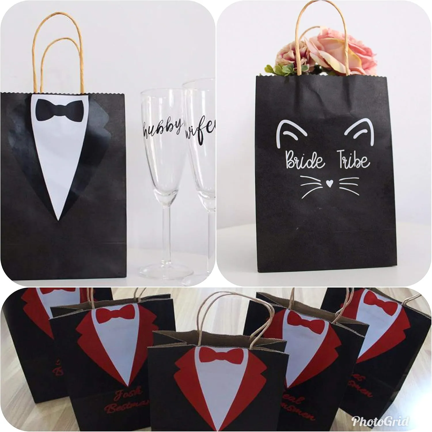 Qutuus Black Paper Bags with Handles Bulk - 100 Pcs 8x4.5x10 inches Kraft Bags for Shopping, Gifts, Retail, Small Business and Party.