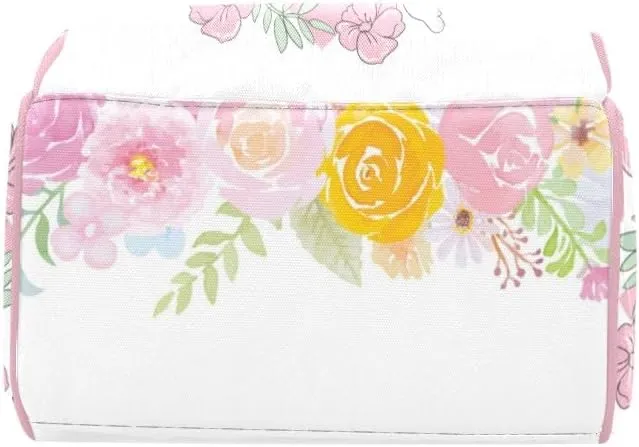 Rabbit and Pink Floral Personalized Diaper Bag Backpack Tote with Name Diaper Backpack Travel Daypack for Mom Dad Baby Bag Gift