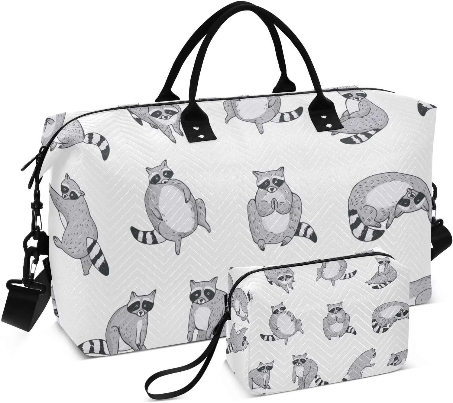 Raccoon Funny Animal Pattern Duffel Bag for Gym Yoga Weekender Overnight Quilting Travel Bag Set