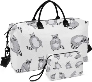 Raccoon Funny Animal Pattern Duffel Bag for Gym Yoga Weekender Overnight Quilting Travel Bag Set